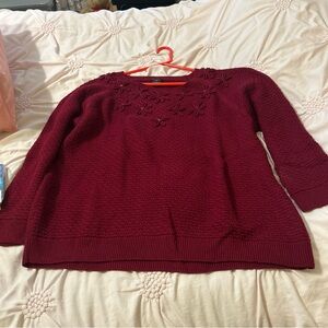 Women’s Talbots Size 2x 100% Merino Wool Maroon Cable Knit Sweater Top Stylish
